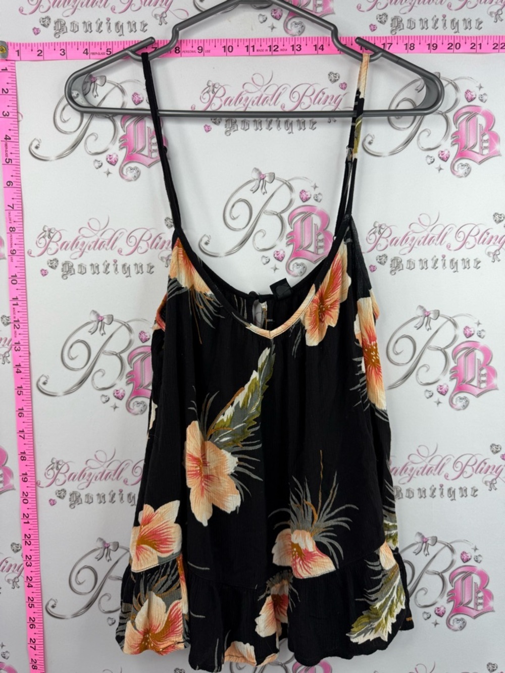 Volcom tank top hibiscus 🌺 flowers flowy Black Floral Swing Cami Tank Top